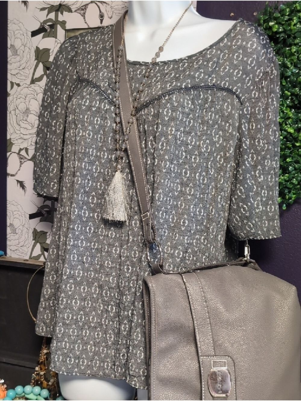 Nanette Lepore Gray Printed Peasant Blouse